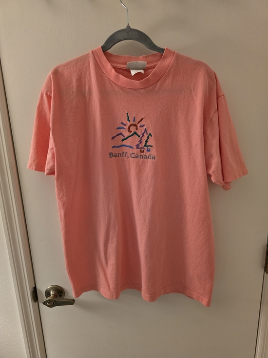 The Shirt Company Tops - 90's Vintage The Shirt Company Coral Short Sleeve Embroidered Banff, Canada Tee